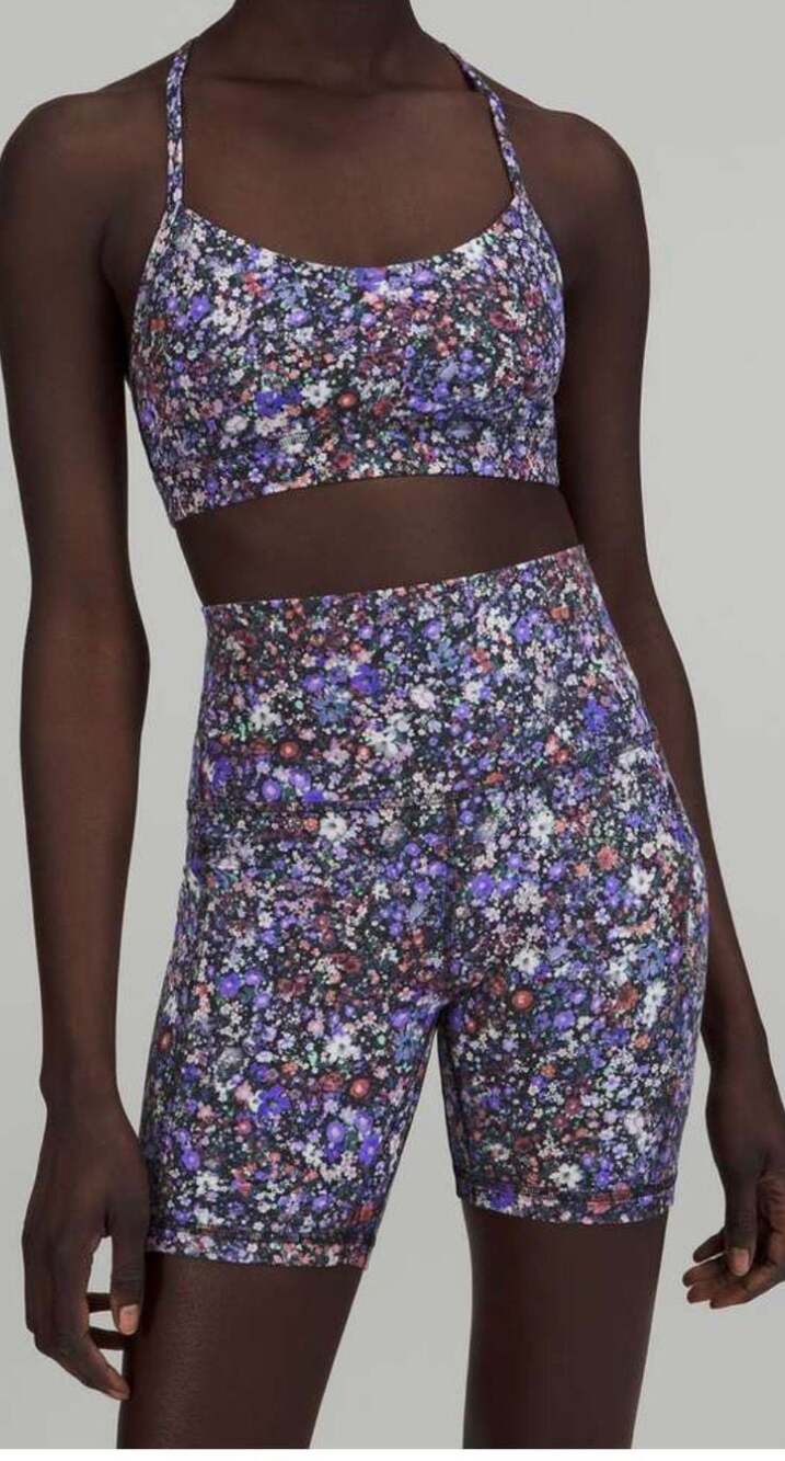 Lululemon Flow Y Nulu Bra Purple Floral Print Sports Bra Size 4 A-C Cups